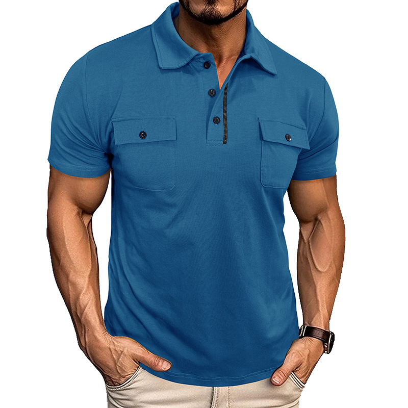 Men's Casual Slim Fit Polo Shirt with Chest Pockets