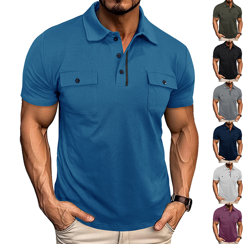 Men's Casual Slim Fit Polo Shirt with Chest Pockets